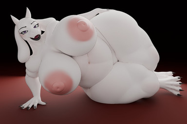 2_horns 4_toes anthro areola big_areola big_breasts big_nipples black_lips blush breasts eyelashes feet female genitals hand_on_hip hand_on_own_hip horn huge_breasts huge_hips huge_thighs lips long_ears looking_at_viewer lying nipple_dip nipples nude on_side open_mouth open_smile overweight overweight_anthro overweight_female pink_areola pink_nipples purple_eyes smile solo thick_bottom_lip thick_thighs toes vulva white_body wide_hips raguda undertale_(series) toriel boss_monster_(undertale) bovid caprine goat mammal 3:2 3d_(artwork) digital_media_(artwork) hi_res