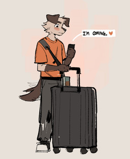anthro biped black_eyes blush brown_body brown_fur clothing electronics floppy_ears fur holding_object holding_phone male orange_clothing orange_shirt orange_topwear phone shirt slim_anthro slim_male solo standing topwear hemuchang shin_(hemuchang) canid canine canis domestic_dog mammal 2024 hi_res