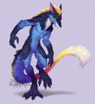 4_fingers 4_toes anthro blue_body blue_fur claws feet fingers fur grey_background looking_at_viewer male one_leg_up orange_eyes raised_leg simple_background smile smirk solo tail toe_claws toes white_body white_fur yellow_eyes valderic_blackstag teryx_commodore sergal 2015 digital_media_(artwork) hi_res lol_comments watermark