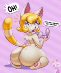 anthro big_butt butt featureless_feet feet female huge_butt looking_at_viewer looking_back makeup markings mole_(marking) nude pattern_background pink_background short_stack simple_background solo text thick_thighs conditional_dnp teckworks animal_crossing nintendo monique_(animal_crossing) domestic_cat felid feline felis mammal 2018 digital_media_(artwork) english_text