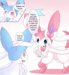 ambiguous_gender blush comic dialogue duo eeveelution english_text fangs feral generation_6_pokemon hi_res km-15 nintendo open_mouth pokemon pokemon_(species) shiny_pokemon simple_background sylveon teeth text