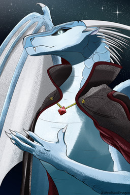 claws clothed clothing coat ear_piercing fangs feral horn jewelry male necklace piercing scar solo teeth topwear vampire_hunter_costume apollyondragon mythology vampire_hunter wings_of_fire winter_(wof) dragon icewing_(wof) mythological_creature mythological_scalie scalie vampire 2022 2:3 digital_drawing_(artwork) digital_media_(artwork) hi_res signature