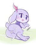 anthro blush bodily_fluids butt cum cum_on_butt female fur genital_fluids genitals looking_at_viewer looking_back purple_body purple_fur pussy rear_view solo kekitopu cave_story chaco_(cave_story) lagomorph leporid mammal mimiga rabbit 2017 digital_media_(artwork)