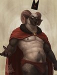 2022 abs anthro barazoku beckoning bell biceps big_muscles body_hair bovid bulge cape caprine claws clothed clothing crown cult_of_the_lamb dated eyebrows fur gesture grey_background happy_trail headgear hi_res horn lamb_(cult_of_the_lamb) looking_at_viewer lupusartz male mammal massive_monster_(studio) muscular muscular_anthro muscular_male navel nipples obliques pecs pubes realistic realistic_anthro red_crown_(cult_of_the_lamb) sheep simple_background solo standing teeth topless topless_anthro topless_male tuft underwear watermark wool_(fur)