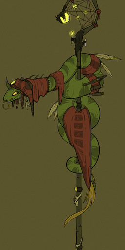 candle clothing dagger feathers feral forked_tongue horn melee_weapon simple_background solo staff tongue weapon yellow_eyes keebles reptile scalie snake hi_res
