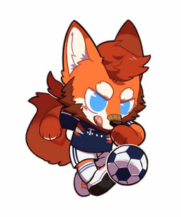 anthro ball beard black_nose blue_clothing blue_eyes blue_shirt blue_t-shirt blue_topwear bottomwear brown_beard brown_facial_hair chibi clothed clothing facial_hair front_view fur glistening glistening_eyes hair inner_ear_fluff licking licking_lips licking_own_lips male orange_body orange_ears orange_fur red_hair self_lick shirt shorts simple_background soccer_ball solo t-shirt tongue tongue_out topwear tuft unsigned white_background white_body white_bottomwear white_clothing white_fur white_inner_ear white_inner_ear_fluff white_shorts asnnonaka 5:6 hi_res