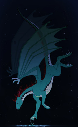 ambiguous_feral ambiguous_gender black_markings blue_body blue_eyes dorsal_frill feral frill_(anatomy) head_crest head_frill horn markings membrane_(anatomy) membranous_wings mouth_closed neck_frill red_horn side_view solo tail tail_frill water white_body wings riorix mythology liovchick dragon mythological_creature mythological_scalie scalie 2024 absurd_res dated full-length_portrait hi_res portrait