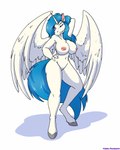 anthro areola athletic bedroom_eyes big_areola big_breasts blue_eyes blue_hair blue_tail breasts camel_toe cleavage clothed clothing curvy_figure erect_nipples eyelashes feathers female genitals grey_hooves hair hand_behind_head hand_on_hip hooves horn narrowed_eyes navel nipples nude nude_female pink_ears pose pussy seductive sexy_eyes smug_face solo tail thick_thighs unicorn_horn white_body white_feathers wide_hips wings tierafoxglove mythology zephyr_de_luca_(whitetail-designs) equid equine mammal mythological_creature mythological_equine winged_unicorn hi_res pinup