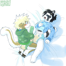 ageplay anthro bed bedding black_body black_fur blonde_hair blue_eyes blush bodily_fluids brown_body brown_fur clean_diaper clothed clothing diaper diaper_change drooling duo embarrassed eyes_closed folded_diaper fur furniture genital_fluids hair holding_diaper hoodie imminent_diaper_change kneeling lying male male/male nervous on_back on_bed onesie open_mouth pantsless pawpads paws roleplay saliva shy simple_background sitting sleeping topwear touching_diaper unclean_diaper urine used_diaper wearing_diaper wet_diaper wetness_indicator white_background white_body white_fur kaaski mythology kaaski_(character) dragon furred_dragon furred_scalie mammal mythological_creature mythological_scalie scalie 1:1 hi_res