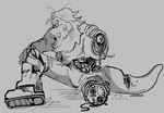 beard bodily_fluids clothing cybernetics damage eyebrows facial_hair half-closed_eyes long_tail machine male narrowed_eyes royalty sitting solo sweat tail thick_eyebrows fistraid amphibia_(series) disney king_andrias_leviathan amphibian cyborg newt salamander 2022 digital_media_(artwork) greyscale hi_res monochrome signature