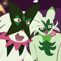 ambiguous_gender anthro detailed_background duo humor joke_art open_mouth shitpost surprised shicken_sugget64 nintendo pokemon felid feline floragato generation_9_pokemon mammal meowscarada pokemon_(species) meme tagme