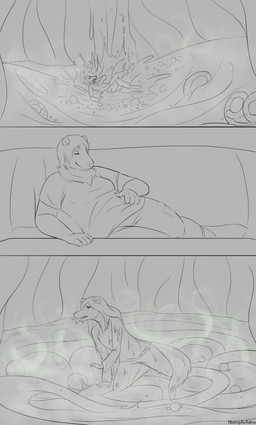 ambiguous_gender anthro bodily_fluids breath bubble clothed clothing duo eating extreme_size_difference eyes_closed female fluffy fluffy_tail food fur grey_background hair hand_on_belly imminent_vore inside_stomach internal larger_pred long_hair neck_tuft oral_vore organs short_hair shrinking simple_background size_difference size_transformation soft_vore stomach stomach_acid tail text three-quarter_view transformation tuft vore fiberopticfeline bear canid canine canis domestic_dog mammal 2016 black_and_grey comic hi_res line_art monochrome multiple_scenes watermark