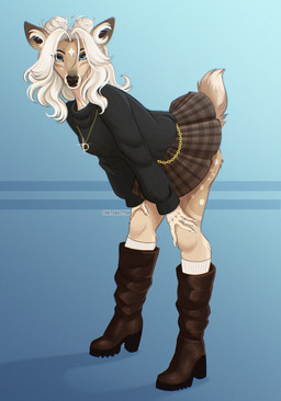 anthro biped boots bottomwear breasts brown_boots brown_clothing brown_footwear brown_high_heels claws clothed clothed_anthro clothed_female clothing female fingers footwear front_view fully_clothed fully_clothed_anthro fully_clothed_female fur hair high_heels knee_boots knee_highs knee_socks legwear looking_at_viewer shoes skirt smile socks solo standing tail topwear white_clothing white_footwear white_socks chaiteakitten deer mammal 2025 digital_drawing_(artwork) digital_media_(artwork) hi_res