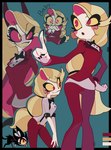 clothed clothing duo female feral horn solo_focus text ingen_(artist) hazbin_hotel charlie_morningstar keekee_(hazbin_hotel) demon demon_humanoid humanoid english_text