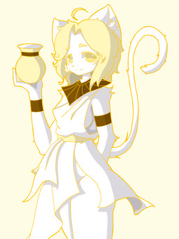 adolescent anthro blonde_hair clothing female hair looking_at_viewer smile standing white_body yellow_eyes young cassis felid feline felis mammal hi_res