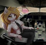 aircraft airplane anthro belt blonde_hair bottomwear breasts clothed clothing cockpit eyebrows eyelashes female fur hair horn inside_airplane long_hair looking_at_viewer necktie pants solo topwear uniform vehicle white_body white_fur wings lightly-san hasbro my_little_pony mythology fan_character star_nai equid equine mammal mythological_creature mythological_equine winged_unicorn absurd_res digital_media_(artwork) hi_res shaded