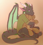 2013 animal_plushie anthro arms_bent arms_together bent_legs biped black_body black_bottomwear black_clothing black_fur blue_eyes bottomwear brown_background claws clothed clothing countershade_tail countershading crossed_arms crossed_legs daww digital_media_(artwork) dragon european_mythology facial_spikes full-length_portrait fully_clothed fur gradient_background green_body green_clothing green_countershading green_markings green_membrane green_topwear holding_object holding_plushie horn lizeron lockworkorange looking_at_viewer male markings membrane_(anatomy) membranous_wings mythological_creature mythological_scalie mythology pants pattern_bottomwear pattern_clothing plushie portrait reptile scalie shirt simple_background sitting solo spikes spikes_(anatomy) striped_bottomwear striped_clothing stripes tail teddy_bear topwear wavy_horn western_dragon white_claws wings