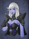 breasts cleavage clothed clothing female hair looking_at_viewer not_furry simple_background solo white_hair spidercandy dota valve traxex_the_drow_ranger drow elf humanoid