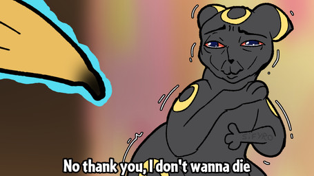 3_toes banana black_body black_fur bodily_fluids crying feet feral food fruit fur humor male plant psychic_powers red_eyes scared shaking solo tears toes blitzdrachin conditional_dnp human_centipede nintendo pokemon red_flags_(tom_cardy) canid eeveelution generation_2_pokemon mammal pokemon_(species) umbreon 16:9 meme tagme widescreen