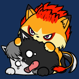 bite bodily_fluids chibi duo fangs lying on_front open_mouth smile tail tail_tuft tears teeth tuft nezumiknight final_fantasy final_fantasy_viii square_enix jirayre canid canine canis domestic_dog felid hybrid mammal mephitid moomba skunk 1:1 alpha_channel low_res
