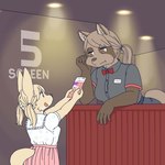 anthro clothed clothing dress duo female hair kemono ponytail uniform ekaki510 canid canine fennec_fox fox mammal raccoon_dog tanuki true_fox 1:1