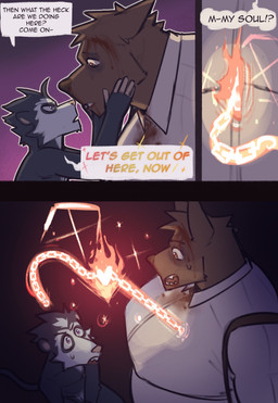 3_panel_comic anthro big_muscles black_body black_fur blood blood_from_mouth blood_in_mouth blood_on_face bodily_fluids bone chain clothed clothing dialogue duo fur heart_symbol male male/male muscular muscular_anthro muscular_male size_difference soul speech_bubble text white_body white_fur king_slabu adrian_(king_slabu) nolan_(king_slabu) american_opossum canid canine canis domestic_dog mammal marsupial virginia_opossum absurd_res comic digital_media_(artwork) english_text hi_res