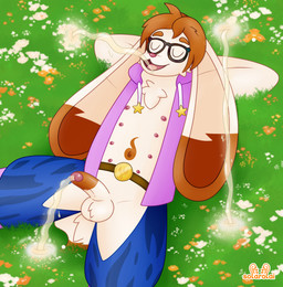 8_nipples anthro balls belly_nipples belt bodily_fluids chaps clothing drawstring_hoodie drinking drinking_urine erection eyes_closed eyewear flame_markings floppy_ears fur genital_fluids genitals glasses hands_behind_head hoodie humanoid_genitalia humanoid_penis lop_ears male markings meadow multi_nipple nipples orange_body orange_fur peeing peeing_outside penis pink_clothing pink_hoodie pink_topwear portal relaxed_expression relaxing solo topwear urine urine_in_mouth urine_in_own_mouth watersports wearing_glasses white_body white_fur solarolai robin_(robinstic) lagomorph leporid mammal rabbit 2026 hi_res signature