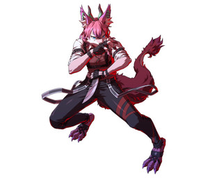 anthro black_bottomwear black_clothing black_pants blue_eyes bottomwear clothed clothing front_view fur glistening glistening_eyes hair holding_knife holding_object inner_ear_fluff knife male narrowed_eyes pants pink_body pink_fur pink_hair simple_background solo tail topwear tuft unsigned white_background white_body white_clothing white_fur white_inner_ear_fluff white_topwear papayafurry mythology canid dragon hybrid mammal mythological_creature mythological_scalie scalie full-length_portrait hi_res portrait