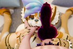 animal_genitalia animal_penis anthro big_ears blue_hair bodily_fluids brown_body brown_fur butt canine_genitalia canine_penis claws clothing collar cosmic_penis drooling duo facial_piercing fangs femboy finger_in_mouth first_person_view fishnet_clothing fluffy_ears fur genitals gynomorph gynomorph/male hair intersex intersex/male knot looking_at_viewer male nose_piercing oral oral_focus pawpads paws penis penis_grab penis_on_face piercing pubes saliva saliva_on_tongue saliva_string sheath teeth thumb_in_mouth zushou vrchat flare_(flarevrc) hyenid_(alber) zushou_(character) hyena hyenid_(species) mammal 3d_(artwork) absurd_res blender_(artwork) digital_media_(artwork) hi_res