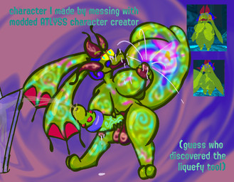 2_toes abstract_background animal_genitalia antennae_(anatomy) antennae_markings anthro ball_markings balls barely_visible_genitalia barely_visible_sheath big_breasts big_ears big_penis big_tail bodily_fluids breast_markings breast_play breasts feet genital_fluids genital_markings genitals glowing glowing_body glowing_eyes glowing_genitalia glowing_markings glowing_penis glowing_tail green_body gynomorph hanging_breasts herm holding_breast horn huge_penis hyper hyper_genitalia hyper_penis intersex lactating leg_markings markings membrane_(anatomy) milk milk_on_breasts milk_on_face multicolored_body navel nipple_fetish nipple_play nipples nubbed_penis peeing peeing_on_object peeing_while_erect penis penis_markings projectile_lactation ringed_penis screencap sheath solo standing tail tail_markings text thick_thighs thigh_markings toes urine urine_stream watersports m-a-dragon atlyss mythology alien ambiguous_species dragon goo_creature hybrid kubold_(atlyss) mythological_creature mythological_scalie scalie english_text shaded