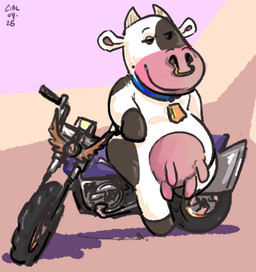 anthro arm_support backward_arm_support beady_eyes bell bell_collar belly black_body black_eyes black_fur collar cowbell dot_eyes eyelashes facial_piercing female fur hooves horn looking_at_viewer markings motorcycle narrowed_eyes nose_piercing nose_ring piercing ring_piercing seductive simple_background simple_eyes smile solo spots spotted_body spotted_fur teats text udders vehicle white_body white_fur not-fun mario_bros mario_kart mario_kart_world nintendo moo_moo_meadows_cow bovid bovine cattle dairy_cattle holstein_friesian_cattle mammal 2025 artist_name dated hi_res signature