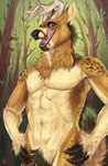 anthro antlers black_nose brown_body brown_eyes brown_fur crotch_tuft featureless_crotch fur glistening glistening_eyes hand_on_hip horn licking licking_lips licking_own_lips looking_at_viewer male muscular muscular_anthro muscular_male navel neck_tuft nude obliques open_mouth plant self_lick serratus solo standing tan_body tan_fur teeth text tongue tongue_out tree tuft white_antlers adrenalinedradge2 riorix deer mammal 2019 artist_name dated half-length_portrait hi_res portrait