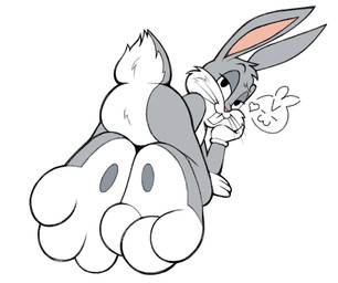 anthro buckteeth cheeky_smile clothing curling_toes feet fluffy fluffy_butt fluffy_tail gloves handwear hindpaw lidded_eyes male null paws rabbit_feet solo tail teeth whiskers white_clothing white_gloves white_handwear catponything looney_tunes warner_brothers bugs_bunny lagomorph leporid mammal rabbit