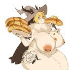 antlers arm_tattoo barbell_piercing belly big_breasts blonde_hair breasts cutlery eating eating_food female flower_tattoo flushed food food_on_body fork hair hip_tattoo holding_food holding_object horn kitchen_utensils long_ears neck_tuft nipple_barbell nipple_piercing nipples pancake piercing simple_background solo syrup syrup_on_body tattoo thick_thighs tools tuft white_background white_body witch_hat_only jeganzero humanoid jackalope lagomorph mammal digital_media_(artwork)