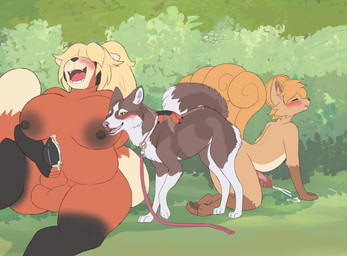 all_fours anal anal_knotting anal_penetration animal_genitalia animal_penis anthro anthro_on_feral anthro_penetrated areola ass_to_ass balls bestiality big_balls big_breasts black_genitals black_penis blonde_hair blush bodily_fluids breasts brown_body brown_eyes brown_fur canine_genitalia canine_penis collar collar_only cum cum_inside cum_while_penetrated ejaculation erection eyes_closed feet feral feral_penetrating feral_penetrating_anthro feral_penetrating_male from_behind_position fur genital_fluids genitals grass group gynomorph gynomorph_anthro hair hair_over_eyes huge_breasts intersex intersex_anthro interspecies knotting larger_gynomorph larger_intersex leash looking_pleasured male male/male male_anthro male_feral male_on_anthro male_on_feral male_penetrated male_penetrating male_penetrating_anthro male_penetrating_male markings masturbation multi_tail nipples nude open_mouth orgasm outside overweight penetration penile penile_masturbation penile_penetration penis penis_in_ass plant ponytail sex sheath shrub sitting size_difference slightly_chubby smile submissive submissive_male tail teeth toes tongue trio gushoafterdark psychobatsu nintendo pokemon ember_(elitetheespeon) fan_character robinv zaarikatt ailurid canid canine canis domestic_dog generation_1_pokemon husky mammal nordic_sled_dog pokemon_(species) red_panda spitz vulpix absurd_res hi_res