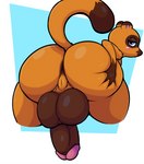 anthro anus backsack balls bedroom_eyes bent_over big_balls big_butt big_penis blue_eyes blush blush_stickers brown_anus brown_balls brown_body brown_penis butt butt_focus darkened_anus darkened_balls darkened_genitalia darkened_penis dipstick_tail erection facial_markings fur genitals geometric_background glans gloves_(marking) hand_on_butt hand_on_own_butt head_markings huge_balls huge_butt humanoid_genitalia humanoid_penis looking_at_viewer looking_back male markings mask_(marking) multicolored_body multicolored_fur narrowed_eyes nude orange_body orange_fur orange_perineum penis perineum pink_glans presenting presenting_hindquarters pupils seductive simple_background solo tail tail_markings thick_penis thick_thighs two_tone_body two_tone_fur wide_hips y_anus chappystick animal_crossing nintendo tom_nook_(animal_crossing) canid canine mammal raccoon_dog tanuki hi_res