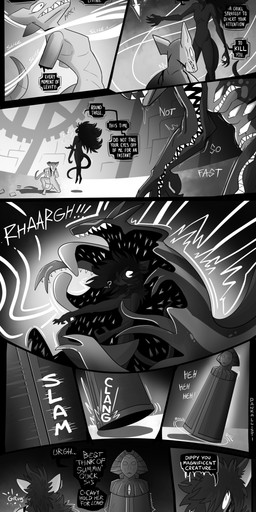 ambiguous_gender anthro big_hair blood bodily_fluids dagger dark_body dark_hair dialogue female fight floating fur gore group growing hair hairless healing iron_maiden magic magic_user melee_weapon missing_arm neck_injury nude panel_skew regeneration speech_bubble teeth_showing text torture_device transformation trio unwilling_prey vore weapon willing_pred wounded pankallisti circe_(pankallisti) medea_(pankallisti) sundeipne_(pankallisti) lich mammal mimic murid murine rat rodent undead absurd_res comic english_text hi_res monochrome adopted_(lore) adoptive_sibling_(lore) adoptive_sister_(lore) daughter_(lore) mother_(lore) mother_and_child_(lore) mother_and_daughter_(lore) parent_(lore) parent_and_child_(lore) parent_and_daughter_(lore)