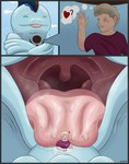 2018 bodily_fluids clothed_human drooling_on_partner duo embrace excessive_saliva fan_character gaping_mouth generation_2_pokemon heart_symbol hi_res hug human licking macro male mammal micro nintendo open_mouth pinned_by_tongue pokemon pokemon_(species) quagsire quentin_(suddendraft) saliva size_difference smaller_human suddendraft tongue tongue_out uvula