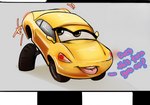 bite brown_eyes butt car female holding_butt looking_back machine not_furry open_mouth shaking_butt simple_background solo speech_bubble tongue tongue_bite tongue_out vehicle wheel yellow_body wugi cars_(disney) disney pixar cruz_ramirez dire_car dire_machine dire_vehicle living_car living_machine living_vehicle 2023 hi_res