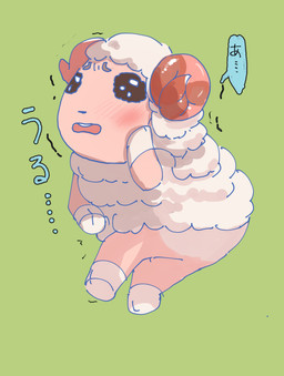 anthro bodily_fluids chibi crying fur horn male slap_mark solo tears teary_eyes wool_(fur) isshon animal_crossing nintendo dom_(animal_crossing) bovid caprine mammal sheep hi_res