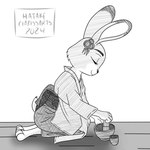 anthro asian_clothing ceremony clothing east_asian_clothing female japanese_clothing kimono solo teapot hatakeclarissarts disney inktober zootopia greentea judy_hopps european_rabbit lagomorph leporid mammal oryctolagus rabbit 1:1 2024 hi_res monochrome