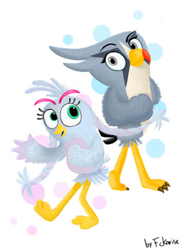 anthro avian_feet beak duo eyebrows feathers female feral grey_body grey_eyes grey_feathers grey_markings markings pink_eyebrows red_markings square_crossover teal_eyes white_chest yellow_beak fckarise angry_birds rovio_entertainment sega the_angry_birds_movie silver_(angry_birds) avian bird falcon falconid peale's_falcon peregrine_falcon 2019 hi_res