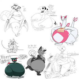anthro belly big_belly big_butt breasts butt female group huge_belly obese overweight profanity simple_background text thick_thighs white_background thatoneaceguy nintendo pokemon ampharos arbok eeveelution generation_1_pokemon generation_2_pokemon legendary_pokemon lugia meowth pokemon_(species) sneasel umbreon 1:1 2024 english_text hi_res