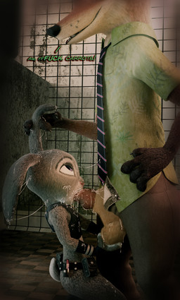 animal_genitalia animal_penis anthro anthro_on_anthro anthro_penetrated anthro_penetrating anthro_penetrating_anthro arms_bent ball_fondling ball_grab balls bathroom bodily_fluids bottomless canine_genitalia canine_penis clothed clothing cum cum_everywhere cum_on_ear cum_on_face cum_on_penis duo ear_grab erection fellatio female female_penetrated floor fondling genital_fluids genitals hand_on_balls hand_on_ear hand_on_hip hand_on_own_hip holding_hips interspecies kneeling kneeling_oral_position knot male male/female male_penetrating male_penetrating_female messy necktie oral oral_penetration partially_clothed penetration penile penile_penetration penis public_restroom sex smug text tile tile_floor tile_wall wall_(structure) willitfit disney zootopia judy_hopps nick_wilde canid canine fox lagomorph leporid mammal rabbit red_fox true_fox 3d_(artwork) digital_media_(artwork) hi_res