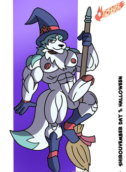 anthro big_muscles big_penis big_tail blue_body blue_eyes blue_fur boots clothing footwear fur genitals gloves handwear hat headgear headwear magic_user male muscular penis shoes solo tail white_body white_fur wizard_hat the_lazy_blaziken brand_new_animal studio_trigger shirou_ogami canid canine canis mammal wolf hi_res