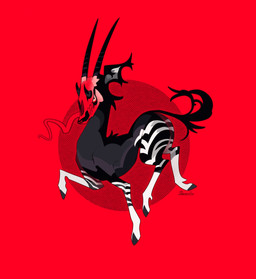 ambiguous_gender black_body black_fur feral fur grey_body grey_fur hooves horn prehensile_tongue red_background simple_background solo tongue tongue_out danomil giraffid mammal okapi 2022 digital_media_(artwork) hi_res