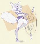 anthro barefoot biped bracelet clothed clothing dancing eyes_closed feet femboy fur glowstick glowsticking glowstringing hair jewelry long_hair male midriff navel open_mouth rave simple_background solo standing white_body white_fur white_hair mokabur kazuki_kitsune canid canine fox mammal 2014