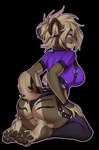 anthro belt breasts brown_body brown_fur butt clothing ear_piercing ear_ring ear_stud fangs feet female fur garter_straps kneeling legwear looking_at_viewer looking_back looking_back_at_viewer panties pawpads piercing pose purple_eyes rear_view ring_piercing short_tail simple_background solo tail teeth thigh_highs topwear transparent_background underwear vagabondbastard falla_(f-r95) felid mammal prehistoric_species saber-toothed_tiger smilodon 2022 alpha_channel hi_res pinup