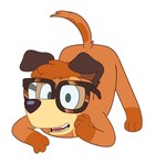 anthro ass_up cheek_tuft dipstick_limbs dipstick_tail ear_tuft eyewear facial_tuft floppy_ears fur glasses hair hand_on_cheek happy jack-o'_pose looking_at_viewer male markings multicolored_body multicolored_fur on_ground open_mouth orange_body orange_fur paws pose simple_background smile solo tail tail_markings tail_tuft tuft white_background unknown_artist bluey_(series) busker_(bluey) joff_bush canid canine canis domestic_dog irish_terrier mammal 2021 digital_drawing_(artwork) digital_media_(artwork)