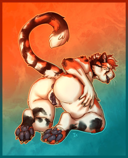 andromorph anthro anus black_anus black_genitals black_markings black_tongue black_vulva butt cheek_tuft claws clitoral_hood digitigrade dipstick_tail facial_tuft finger_claws fur genitals glistening glistening_pawpads gradient_background humanoid_genitalia humanoid_vulva intersex leg_grab looking_at_viewer looking_back mane markings multicolored_body multicolored_fur multicolored_mane nude orange_body orange_fur pawpads paws presenting presenting_hindquarters presenting_vulva raised_tail simple_background smile solo spots spotted_markings spreading squish striped_markings stripes tail tail_markings textured_background thigh_grab thigh_squish toe_claws tongue tongue_out tuft vulva whiskers white_body white_fur white_tail_tip interkos jake_(adyrtityger) cheetah felid feline mammal 2021 colored digital_drawing_(artwork) digital_media_(artwork) full-length_portrait hi_res portrait